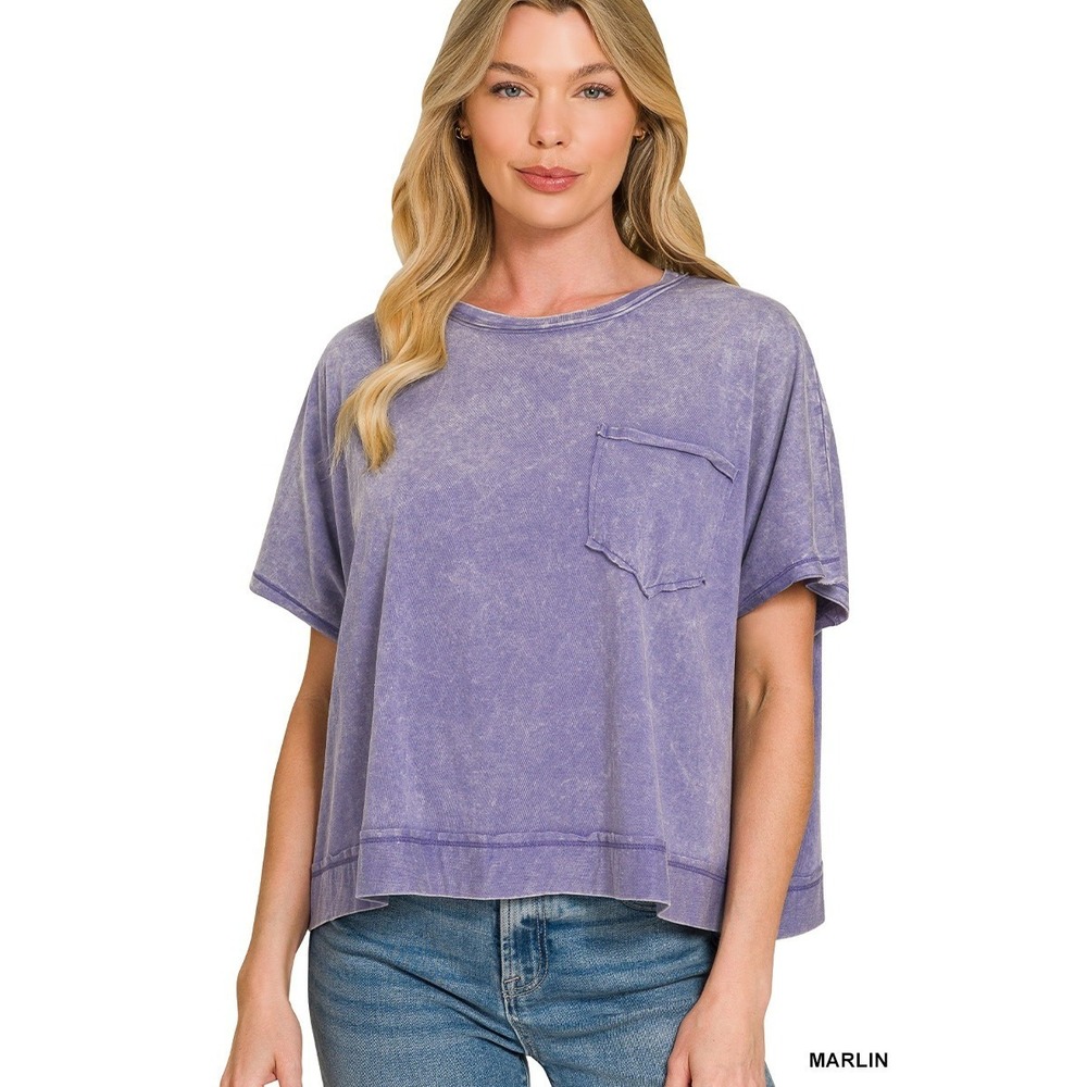 Zenana Acid Washed Round Neck Short Sleeve Oversized T-Shirt - Small